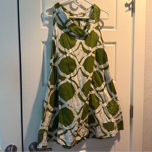 Global Mamas Green and White Sleeveless Mini Cotton Dress. Size S